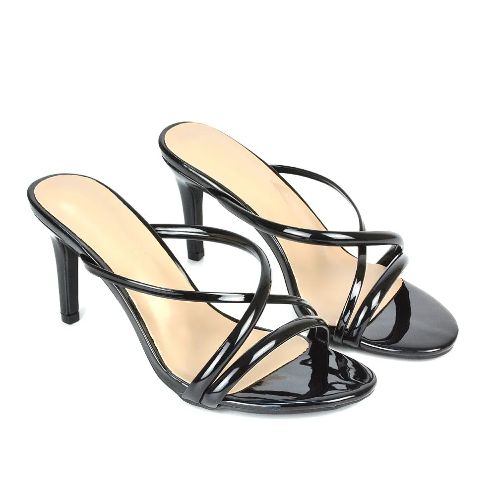 Angie Slip On Mid Heel Stiletto Mule Women's Heeled Sandals For Holiday in Black Patent sold by XYlondon product image thumbnail 4