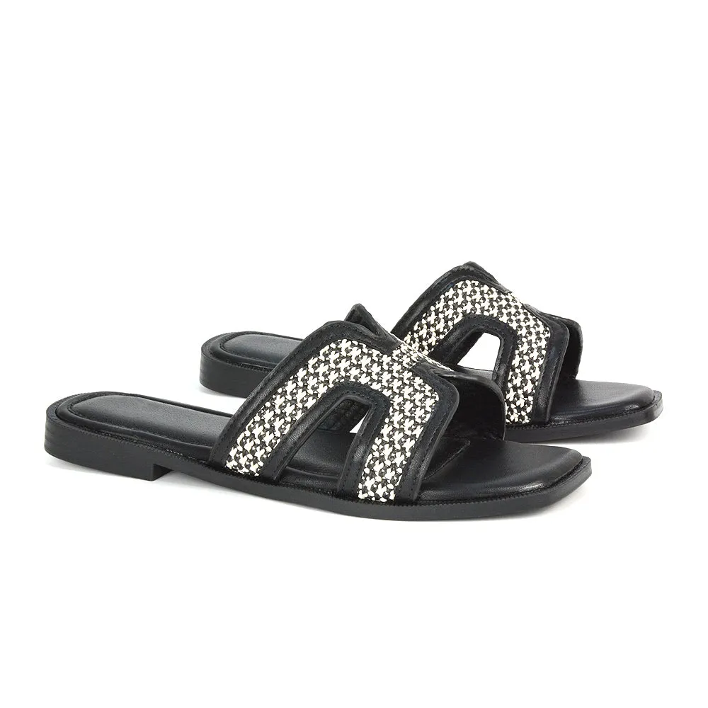 Lola Cut Out Strap Flat Summer Slip On Holiday Slides in Black sold by XYlondon