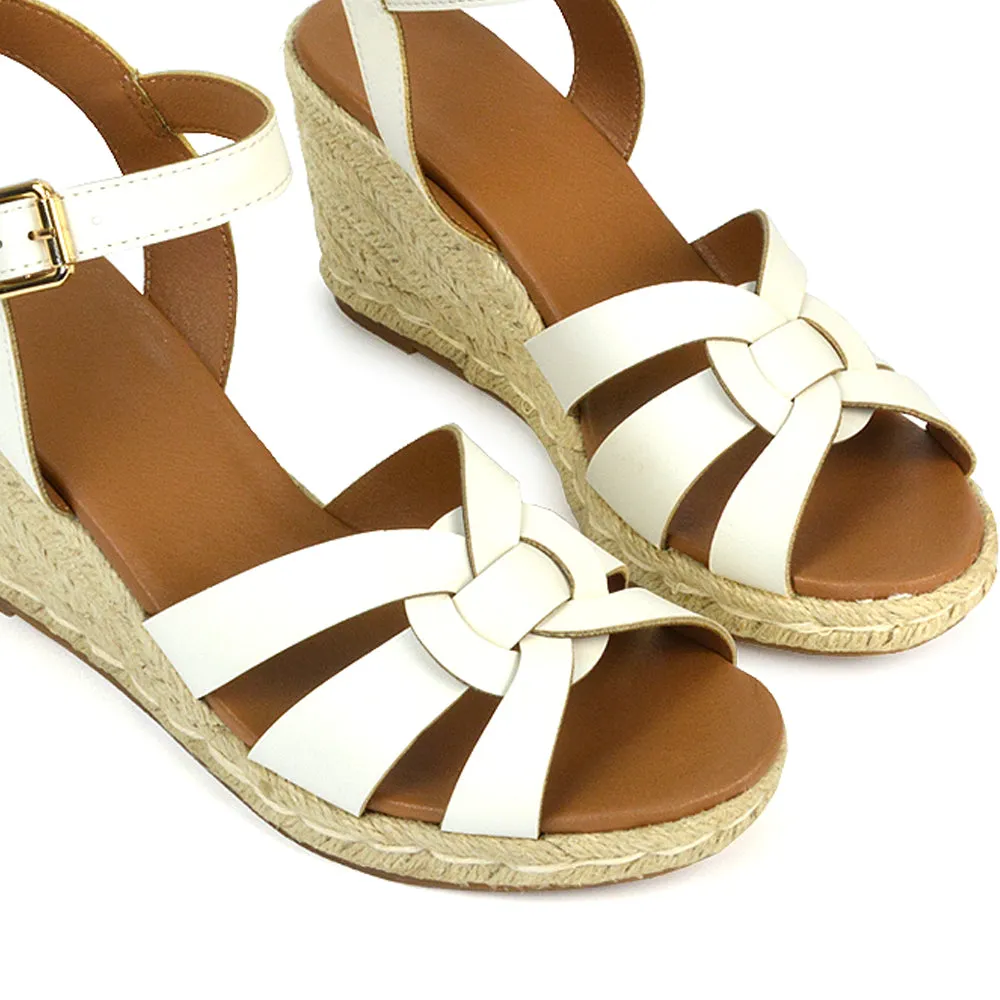 Kylie Wedge Heel Ankle Strap Espadrille Sandals in White sold by XYlondon product image thumbnail 2