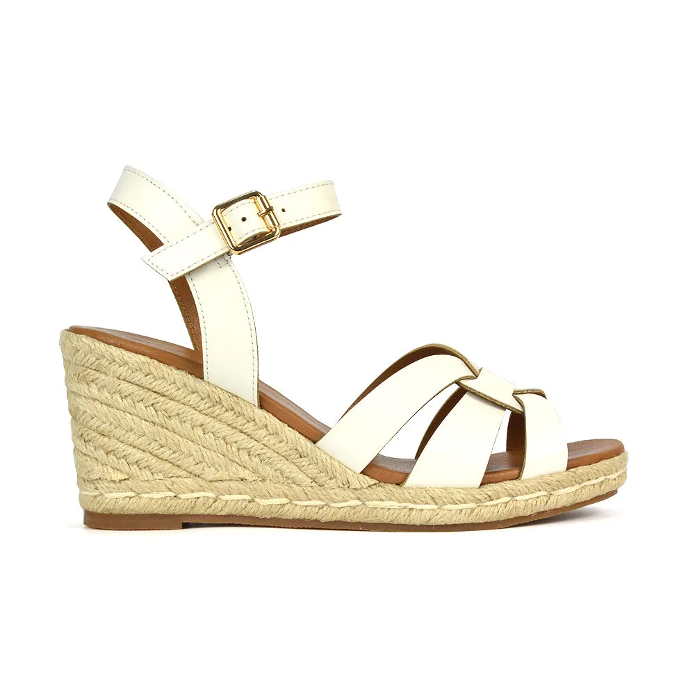 Kylie Wedge Heel Ankle Strap Espadrille Sandals in White sold by XYlondon product image thumbnail 4