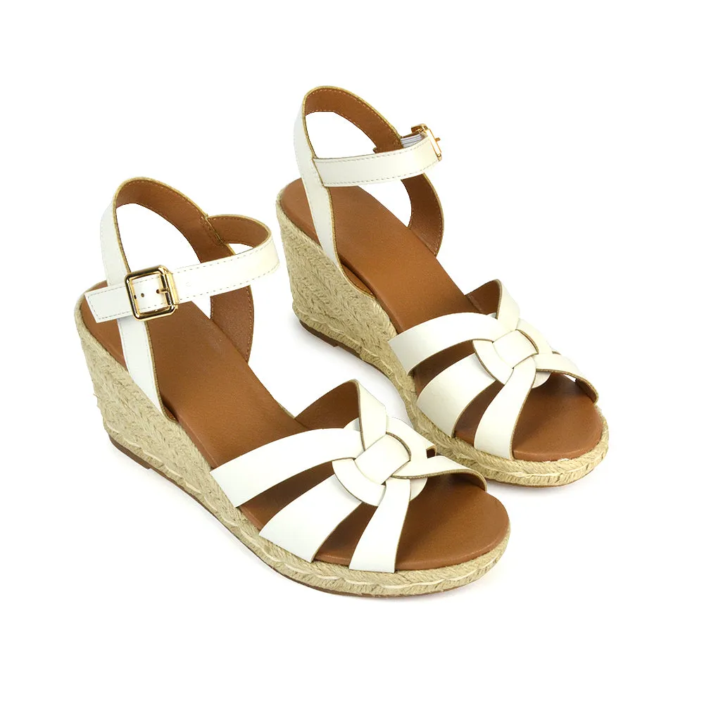 Kylie Wedge Heel Ankle Strap Espadrille Sandals in White sold by XYlondon product image thumbnail 3