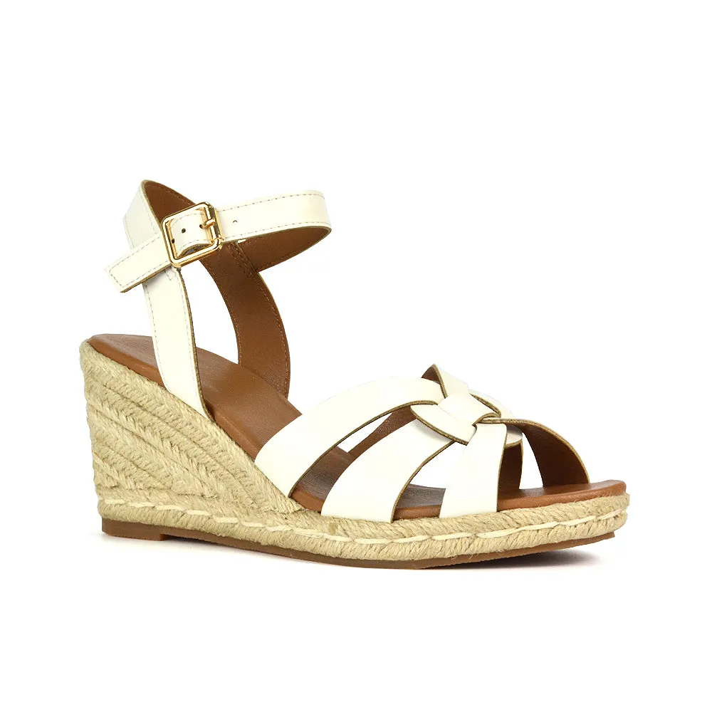 Kylie Wedge Heel Ankle Strap Espadrille Sandals in White sold by XYlondon product image thumbnail 5