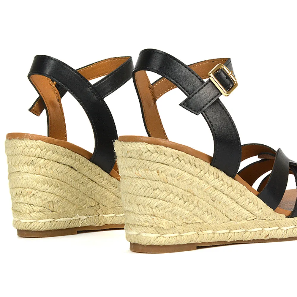 Kylie Wedge Heel Ankle Strap Espadrille Sandals in Black sold by XYlondon product image thumbnail 5