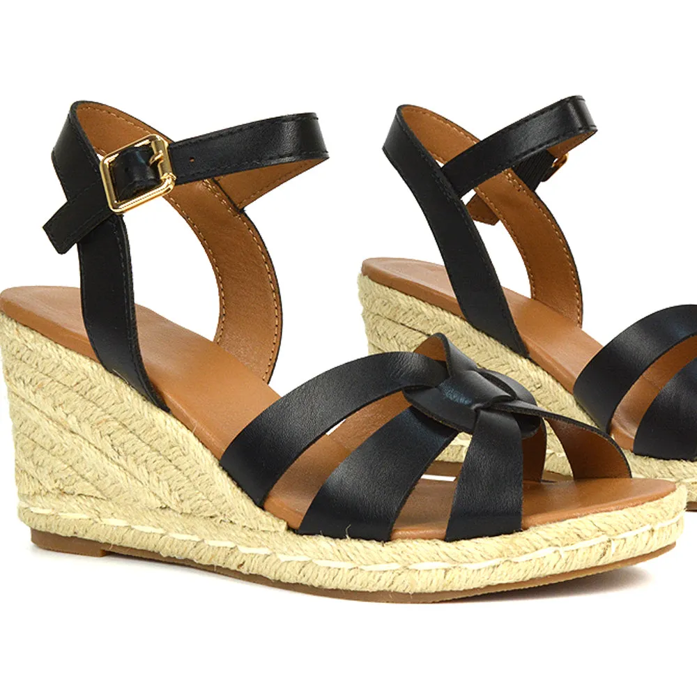 Kylie Wedge Heel Ankle Strap Espadrille Sandals in Black sold by XYlondon product image thumbnail 3