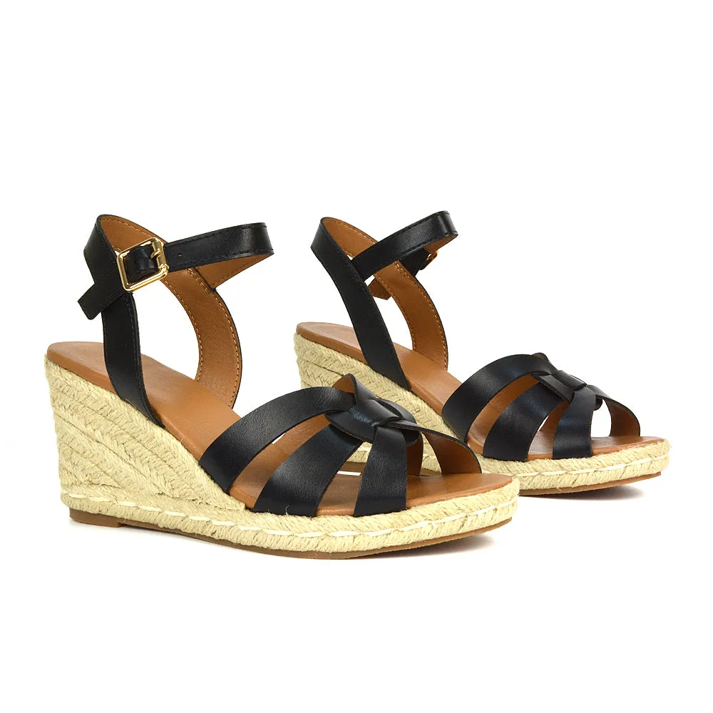 Kylie Wedge Heel Ankle Strap Espadrille Sandals in Black sold by XYlondon product image thumbnail 2