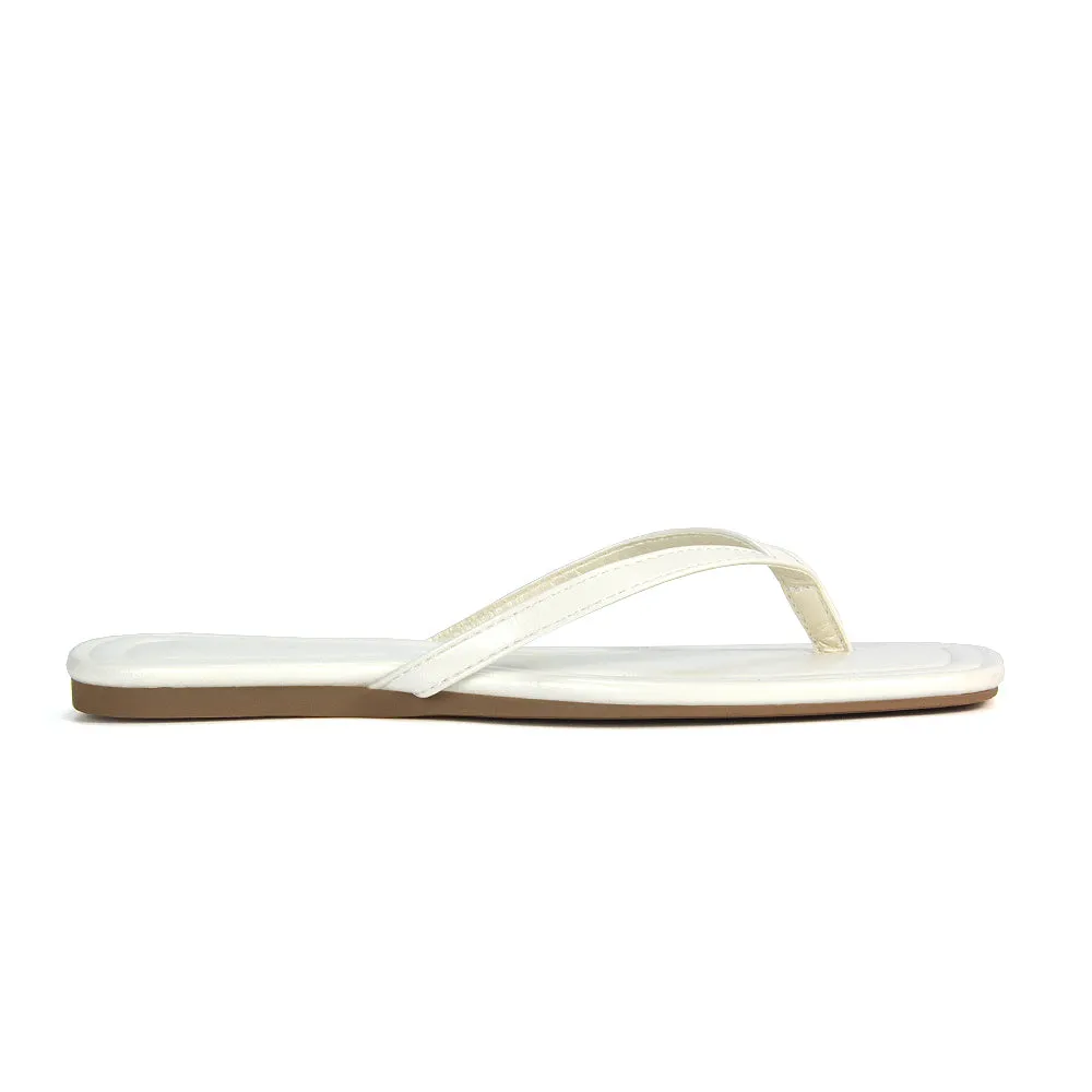 Rosie Flip Flop Square Toe Slip On Summer Flat Sandal Slides in White sold by XYlondon product image thumbnail 4