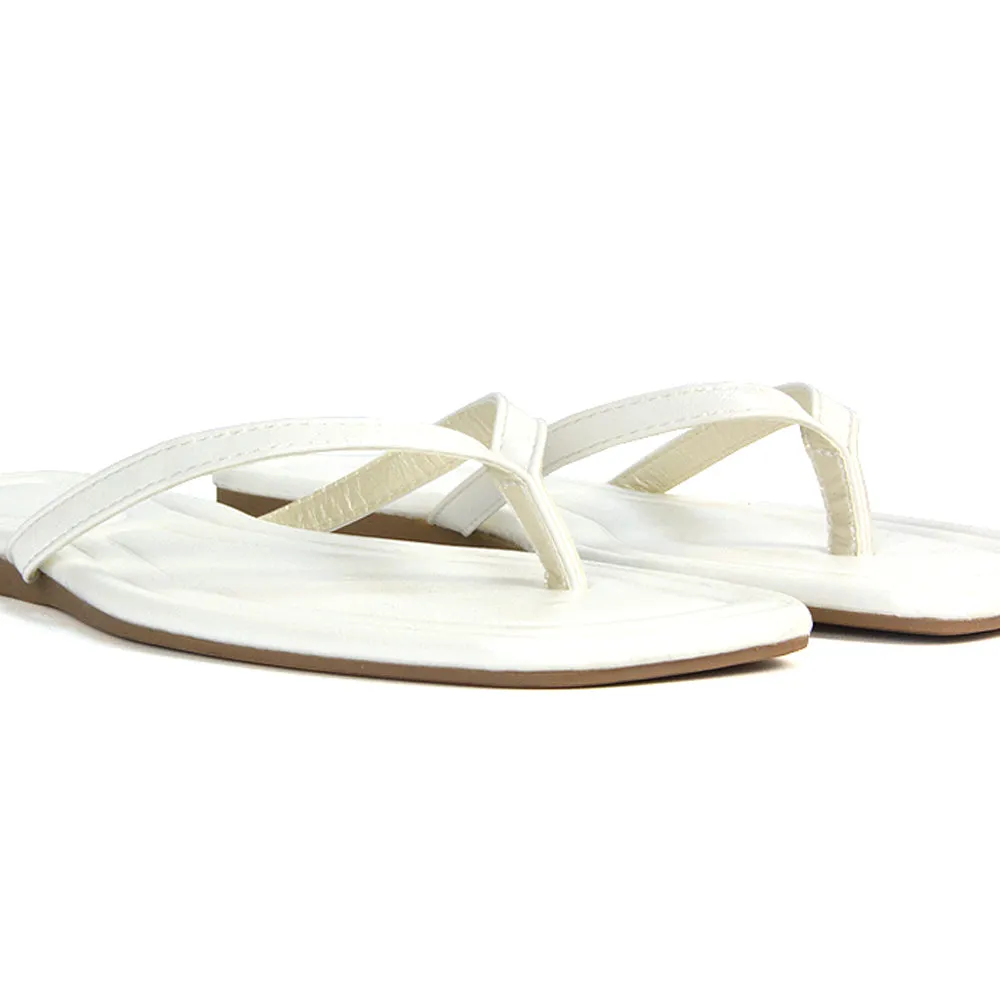 Rosie Flip Flop Square Toe Slip On Summer Flat Sandal Slides in White sold by XYlondon product image thumbnail 5