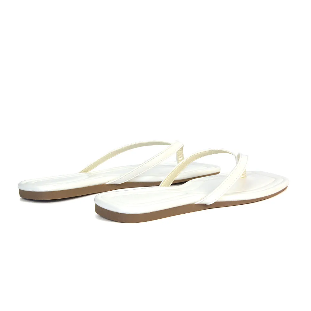 Rosie Flip Flop Square Toe Slip On Summer Flat Sandal Slides in White sold by XYlondon product image thumbnail 2