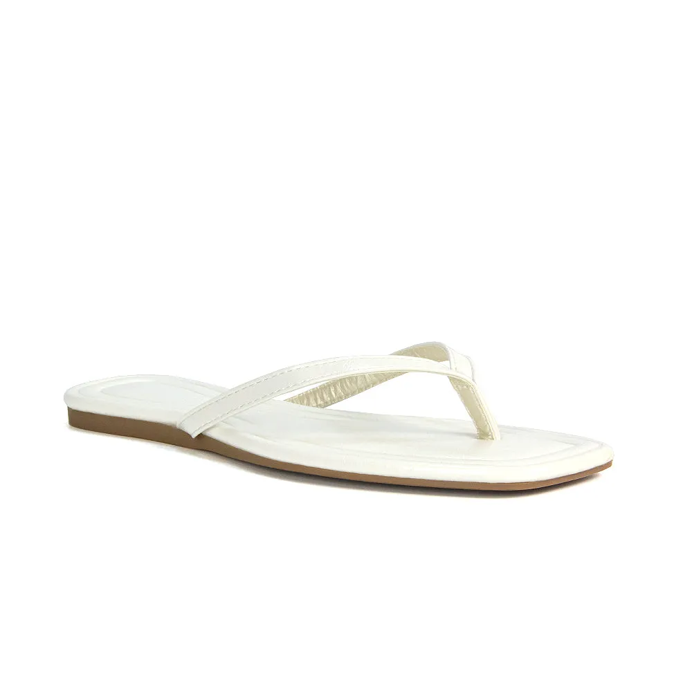 Rosie Flip Flop Square Toe Slip On Summer Flat Sandal Slides in White sold by XYlondon product image thumbnail 3