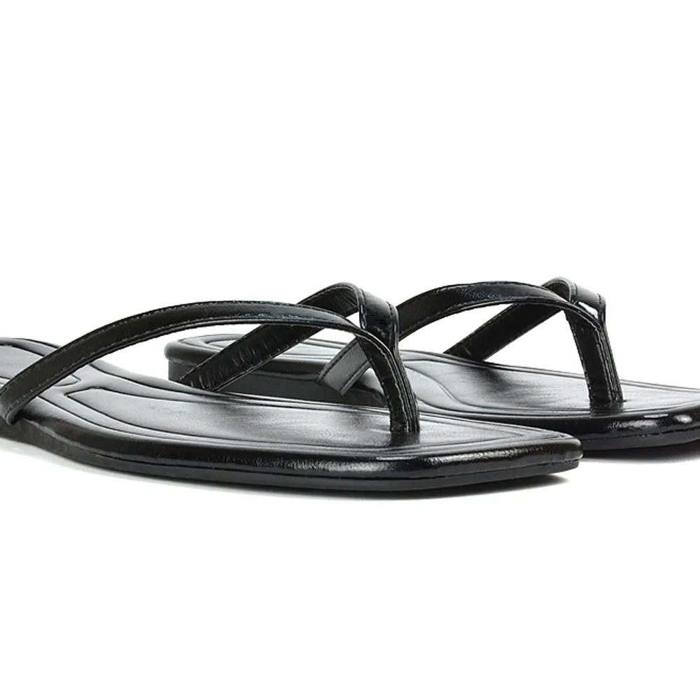 Rosie Flip Flop Square Toe Slip On Summer Flat Sandal Slides in Black sold by XYlondon product image thumbnail 5