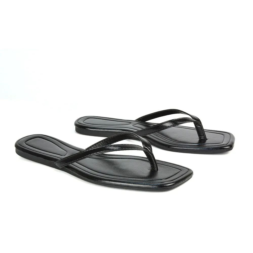 Rosie Flip Flop Square Toe Slip On Summer Flat Sandal Slides in Black sold by XYlondon product image thumbnail 4