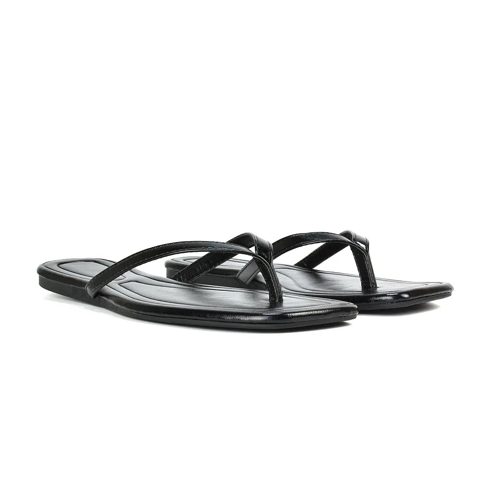 Rosie Flip Flop Square Toe Slip On Summer Flat Sandal Slides in Black sold by XYlondon product image thumbnail 3