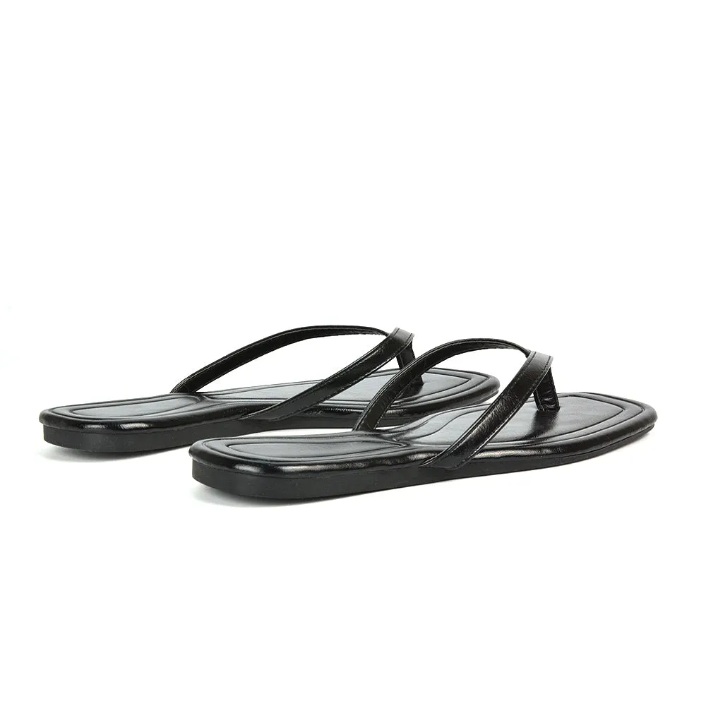 Rosie Flip Flop Square Toe Slip On Summer Flat Sandal Slides in Black sold by XYlondon product image thumbnail 2