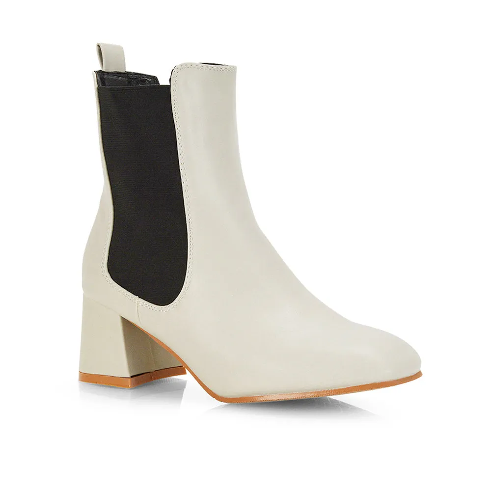 Anabella Slip on Elasticated Mid-Block Heel Chelsea Ankle Boots in Stone sold by XYlondon product image thumbnail 2