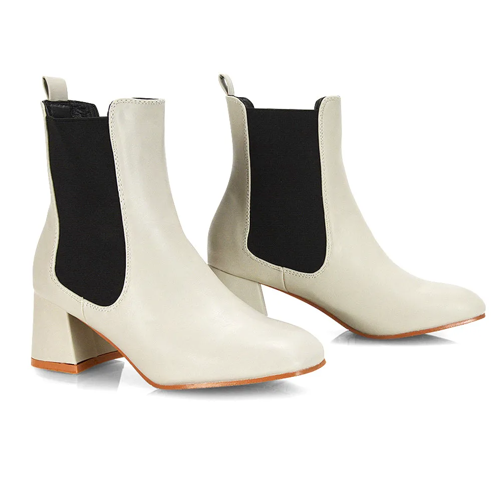Anabella Slip on Elasticated Mid-Block Heel Chelsea Ankle Boots in Stone sold by XYlondon product image thumbnail 3