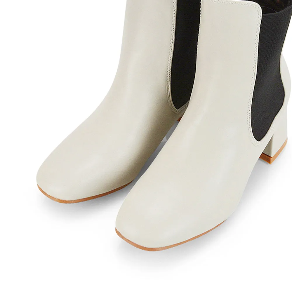 Anabella Slip on Elasticated Mid-Block Heel Chelsea Ankle Boots in Stone sold by XYlondon product image thumbnail 4