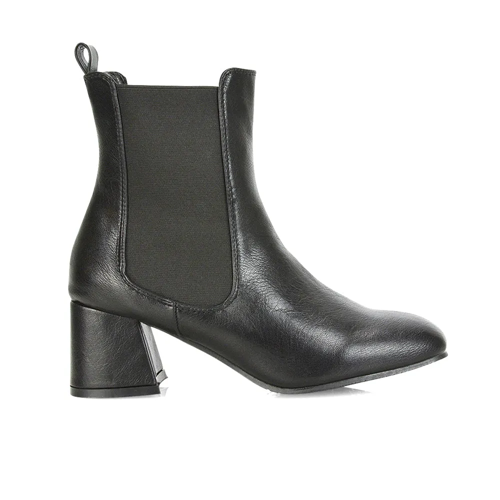 Anabella Square Toe Slip on Elasticated Mid-Block Heel Chelsea Ankle Boots in Black PU sold by XYlondon product image thumbnail 3