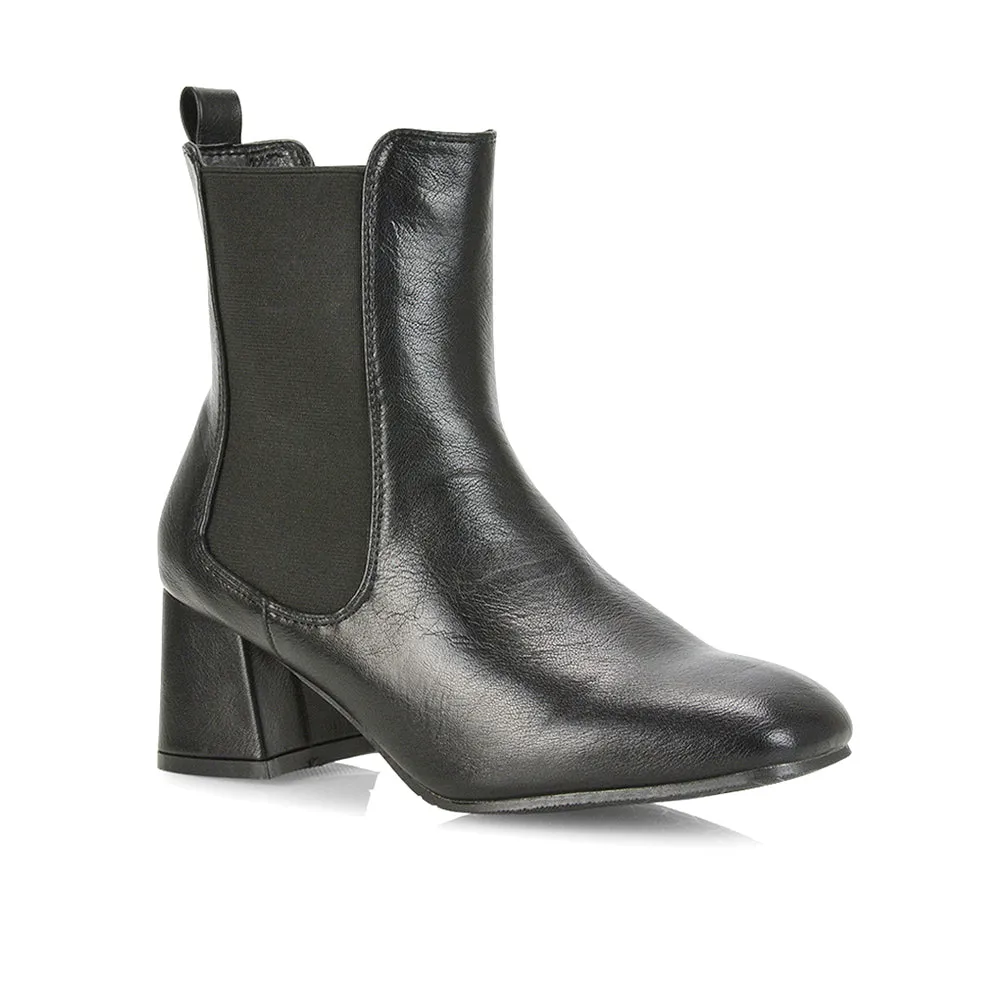 Anabella Square Toe Slip on Elasticated Mid-Block Heel Chelsea Ankle Boots in Black PU sold by XYlondon product image thumbnail 2