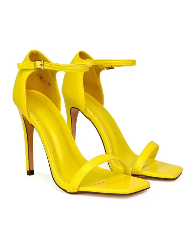 Bambi Square Toe Party Stiletto High Heel Strappy Sandals in Yellow sold by XYlondon