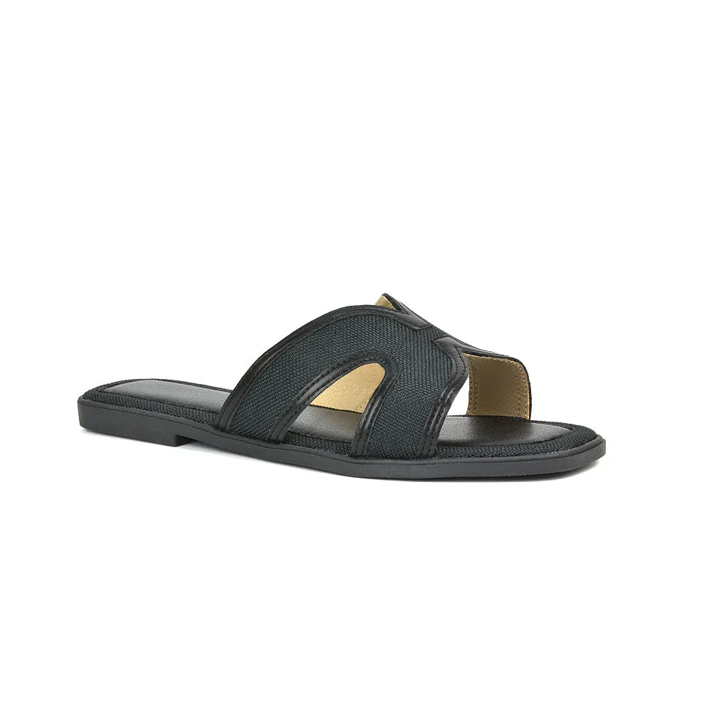Isabella Slip On Cut Out Square Toe Flat Sandal Slides in Black sold by XYlondon product image thumbnail 5