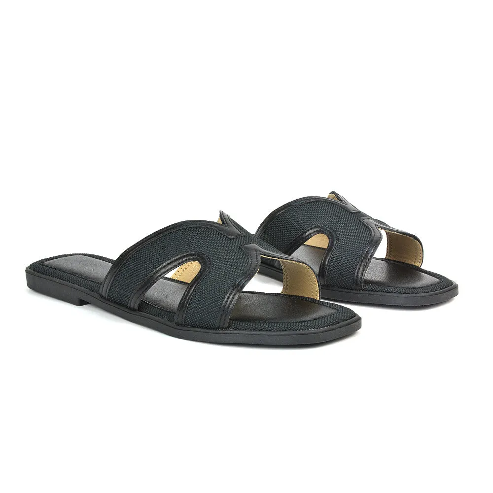 Isabella Slip On Cut Out Square Toe Flat Sandal Slides in Black sold by XYlondon product image thumbnail 4