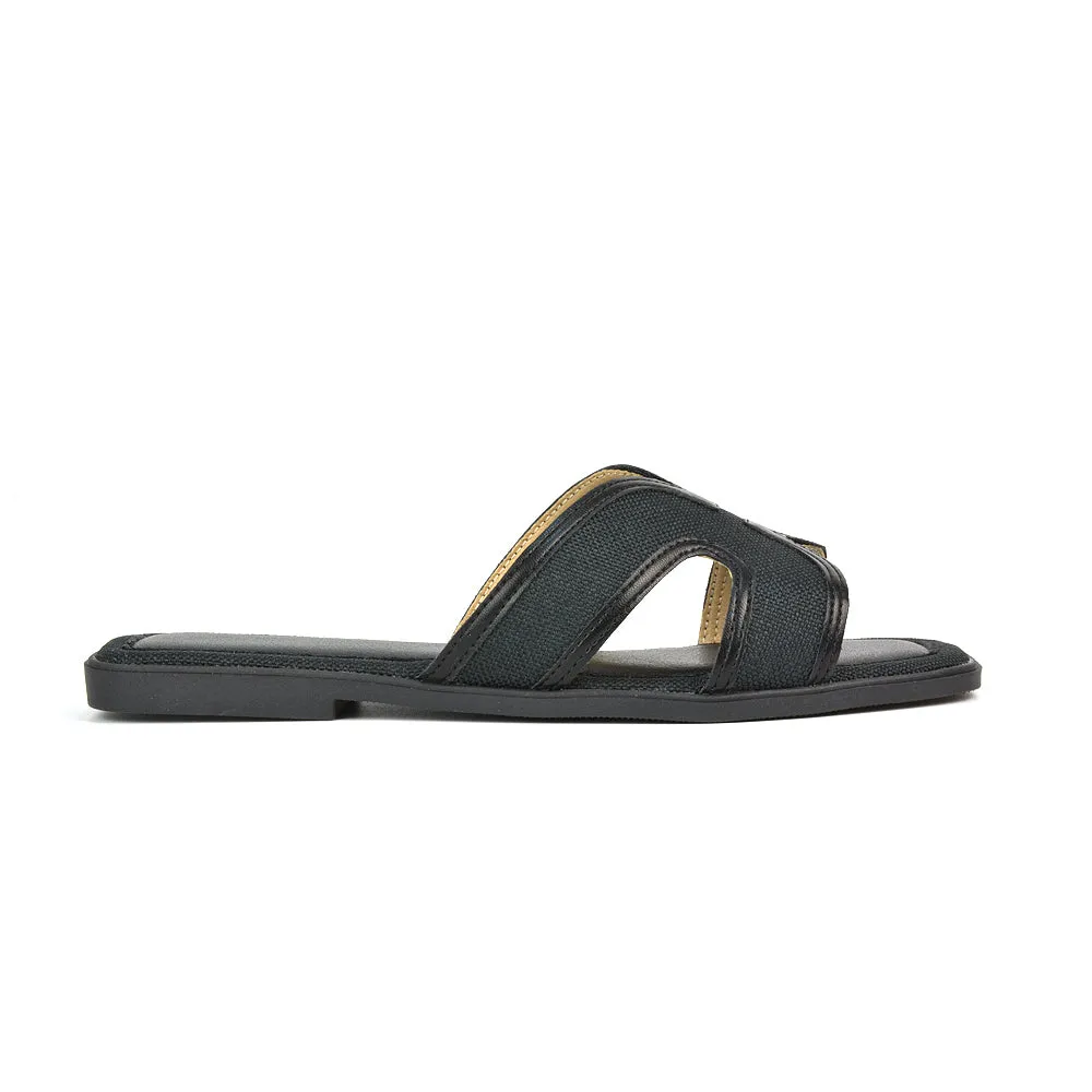 Isabella Slip On Cut Out Square Toe Flat Sandal Slides in Black sold by XYlondon product image thumbnail 3