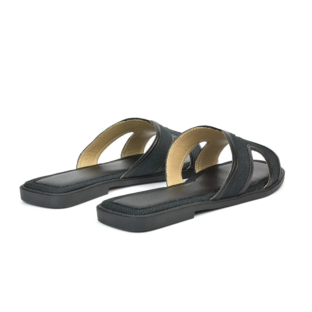 Isabella Slip On Cut Out Square Toe Flat Sandal Slides in Black sold by XYlondon product image thumbnail 2