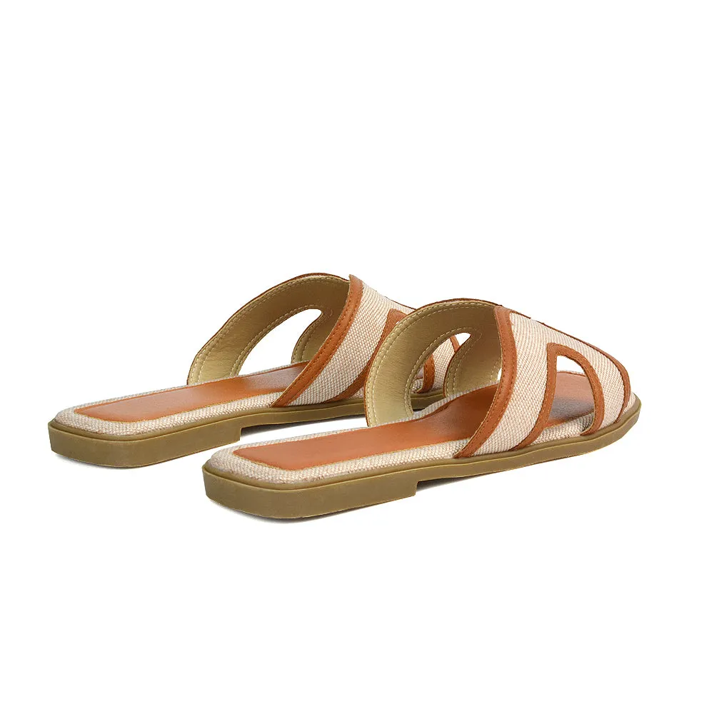 Isabella Slip On Cut Out Square Toe Flat Sandal Slides in Beige sold by XYlondon product image thumbnail 2