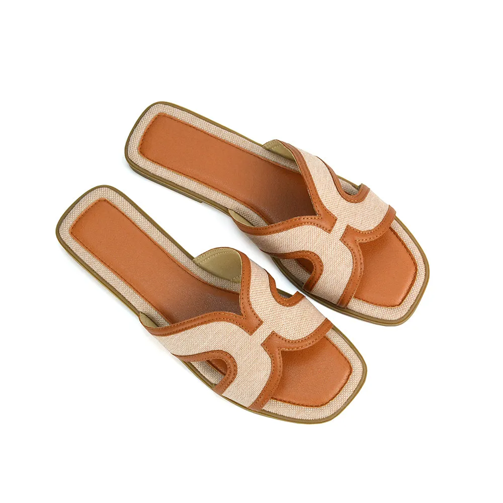 Isabella Slip On Cut Out Square Toe Flat Sandal Slides in Beige sold by XYlondon product image thumbnail 4