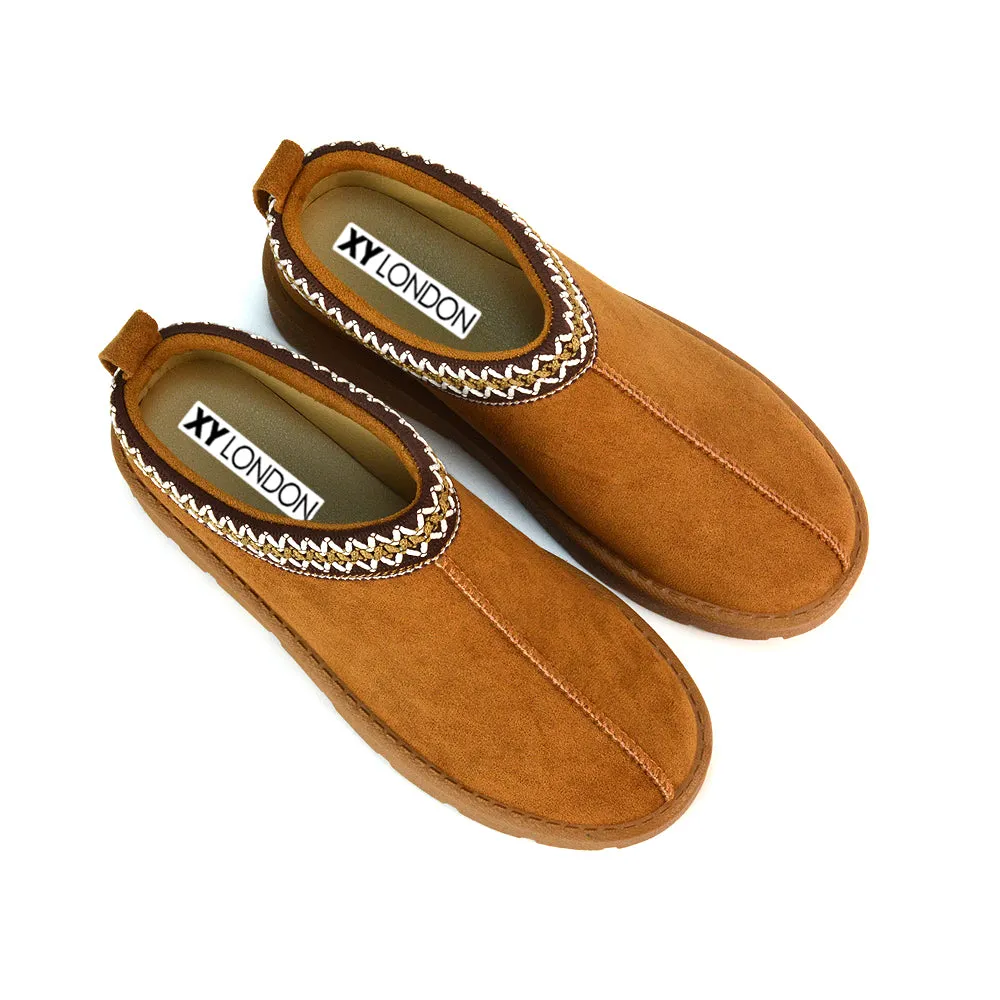 Vicky Flat Aztec Ultra Mini Boots Slip On Slippers With No Faux Fur Lining in Chestnut sold by XYlondon product image thumbnail 4