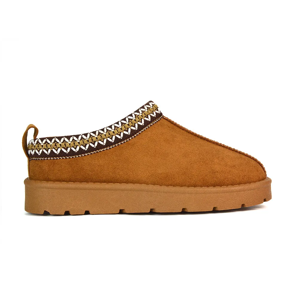 Vicky Flat Aztec Ultra Mini Boots Slip On Slippers With No Faux Fur Lining in Chestnut sold by XYlondon product image thumbnail 3