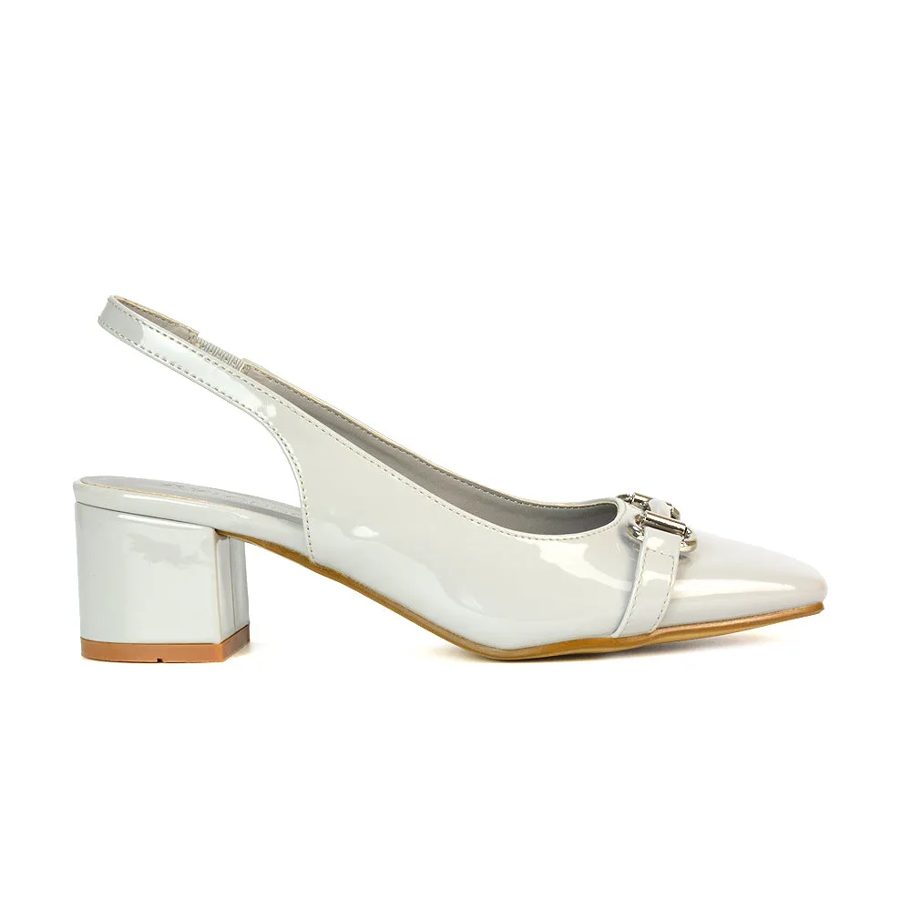 Selena Square Toe Slingback Mid Block Heel Ballet Court Shoes in Grey Patent sold by XYlondon product image thumbnail 5