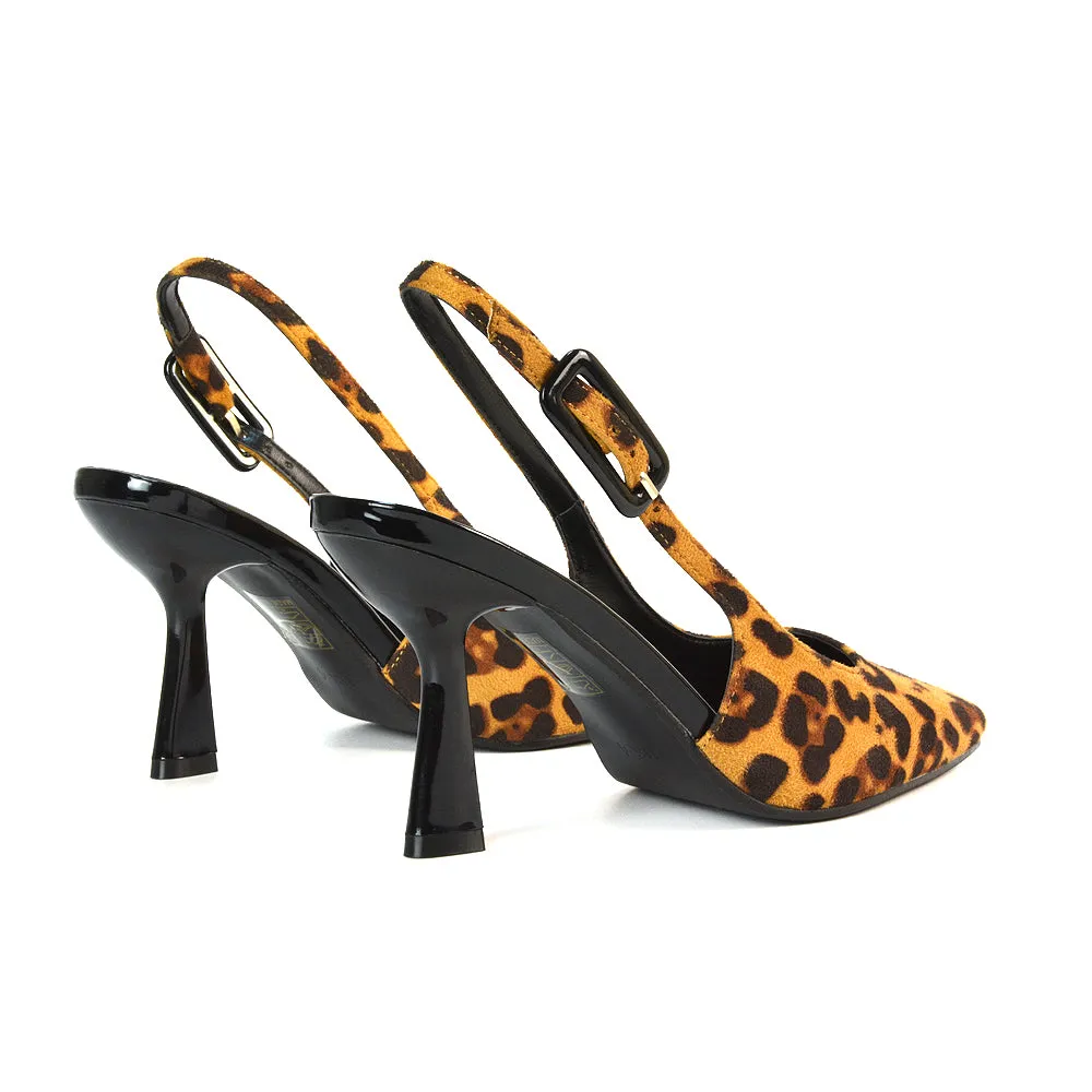 Betty Slingback Stiletto High Heel Pointed Toe Shoes in Leopard Faux Suede sold by XYlondon product image thumbnail 2