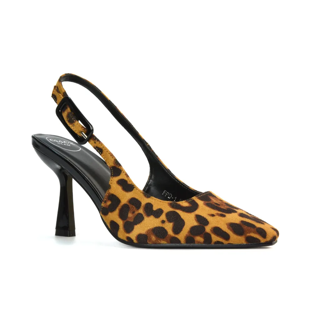 Betty Slingback Stiletto High Heel Pointed Toe Shoes in Leopard Faux Suede sold by XYlondon product image thumbnail 5