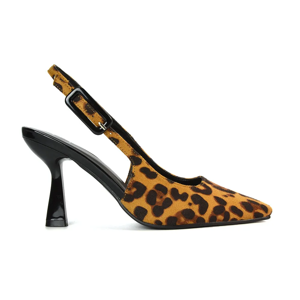 Betty Slingback Stiletto High Heel Pointed Toe Shoes in Leopard Faux Suede sold by XYlondon product image thumbnail 4