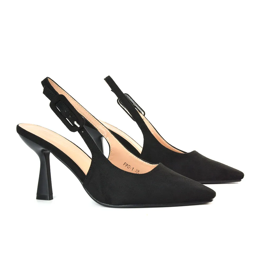 Betty Slingback Stiletto High Heel Pointed Toe Shoes in Black Faux Suede sold by XYlondon product image thumbnail 3
