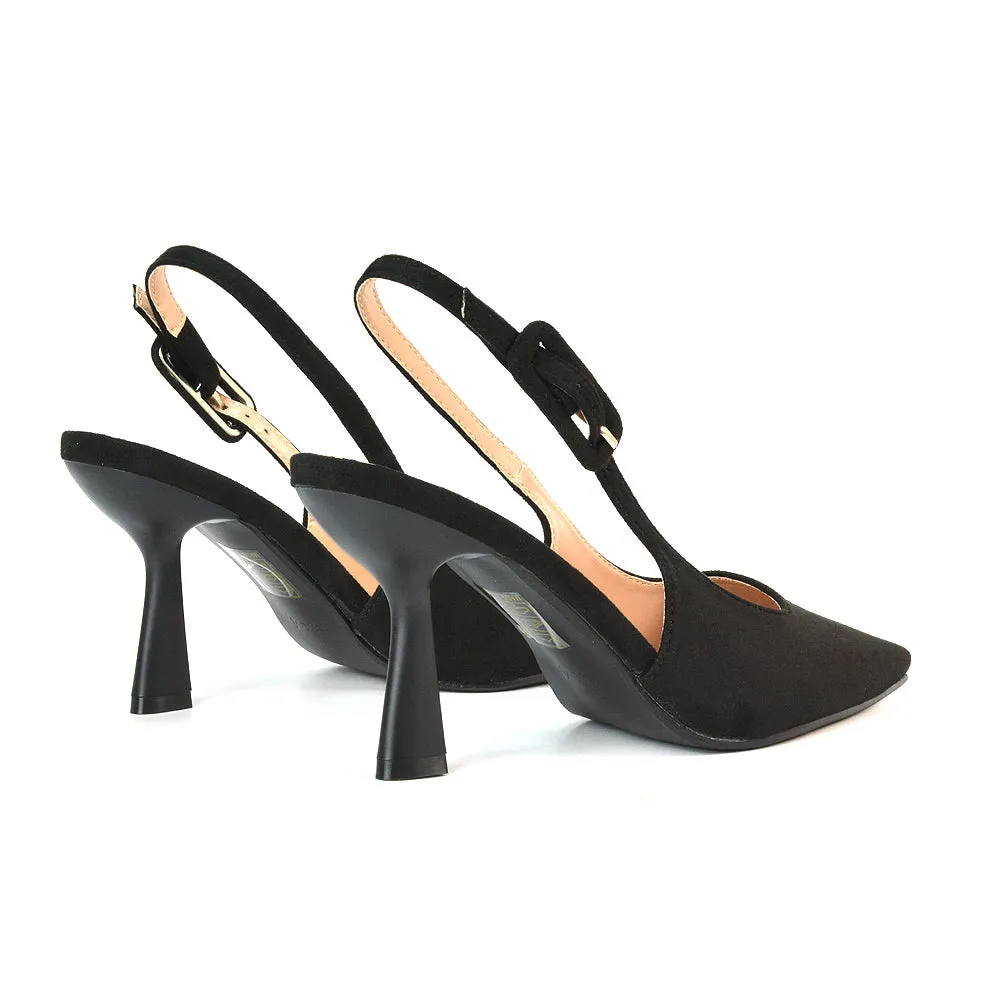 Betty Slingback Stiletto High Heel Pointed Toe Shoes in Black Faux Suede sold by XYlondon product image thumbnail 2