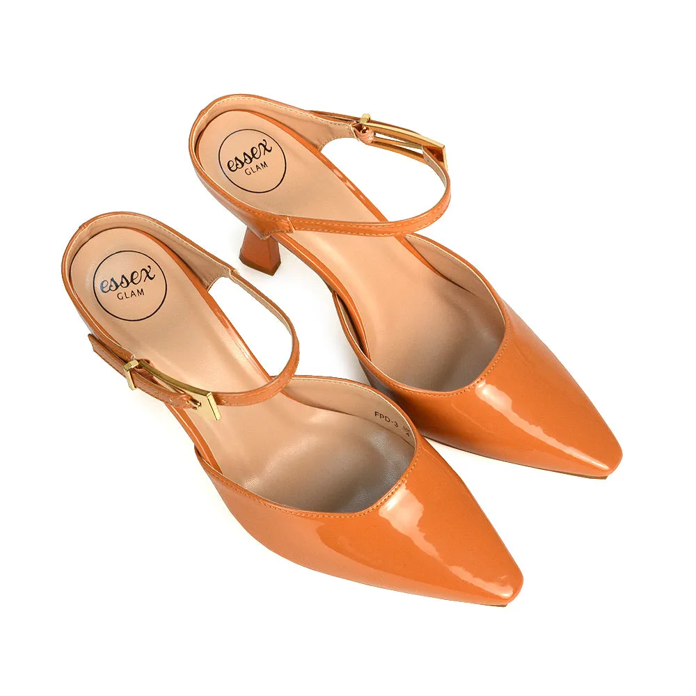 Daisy Stiletto High Heel Strappy Pointed Toe Slip On Shoes in Apricot Patent sold by XYlondon product image thumbnail 2