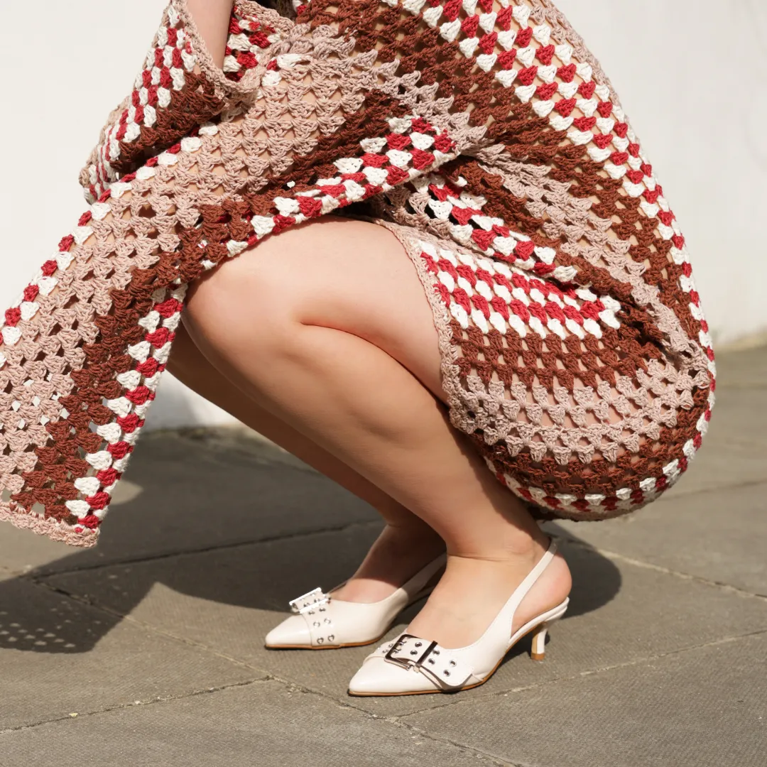 Lexi Buckle Pointed Toe Slingback Low Kitten Heels in Nude Patent sold by XYlondon product image thumbnail 3