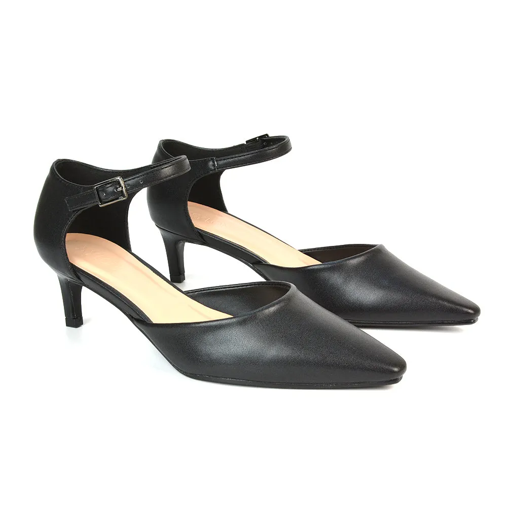 Lacey Kitten Low Heel Ankle Strap Pointed Toe Shoes in Black Synthetic Leather sold by XYlondon product image thumbnail 3