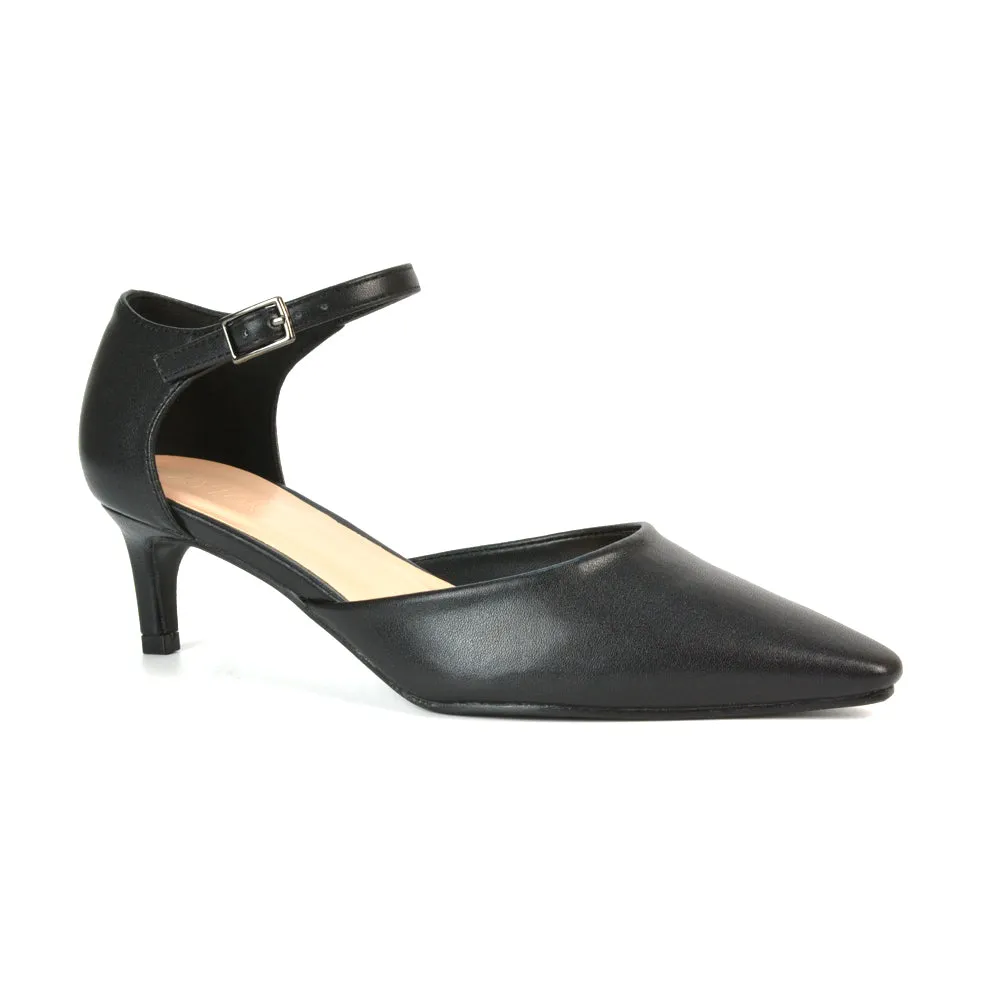 Lacey Kitten Low Heel Ankle Strap Pointed Toe Shoes in Black Synthetic Leather sold by XYlondon product image thumbnail 5