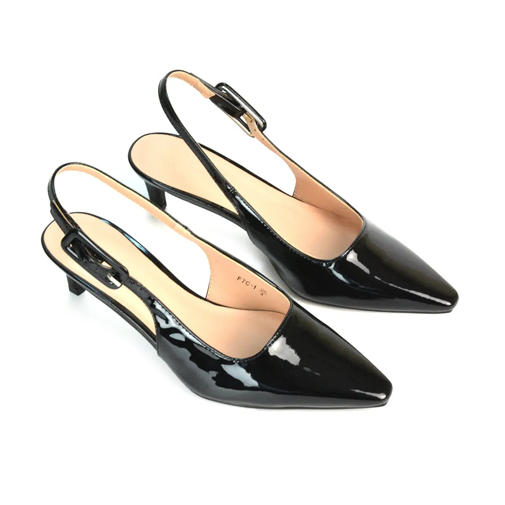 Kelly Low Kitten Heel Slingback Pointed Toe Court Shoes in Black Patent sold by XYlondon product image thumbnail 4