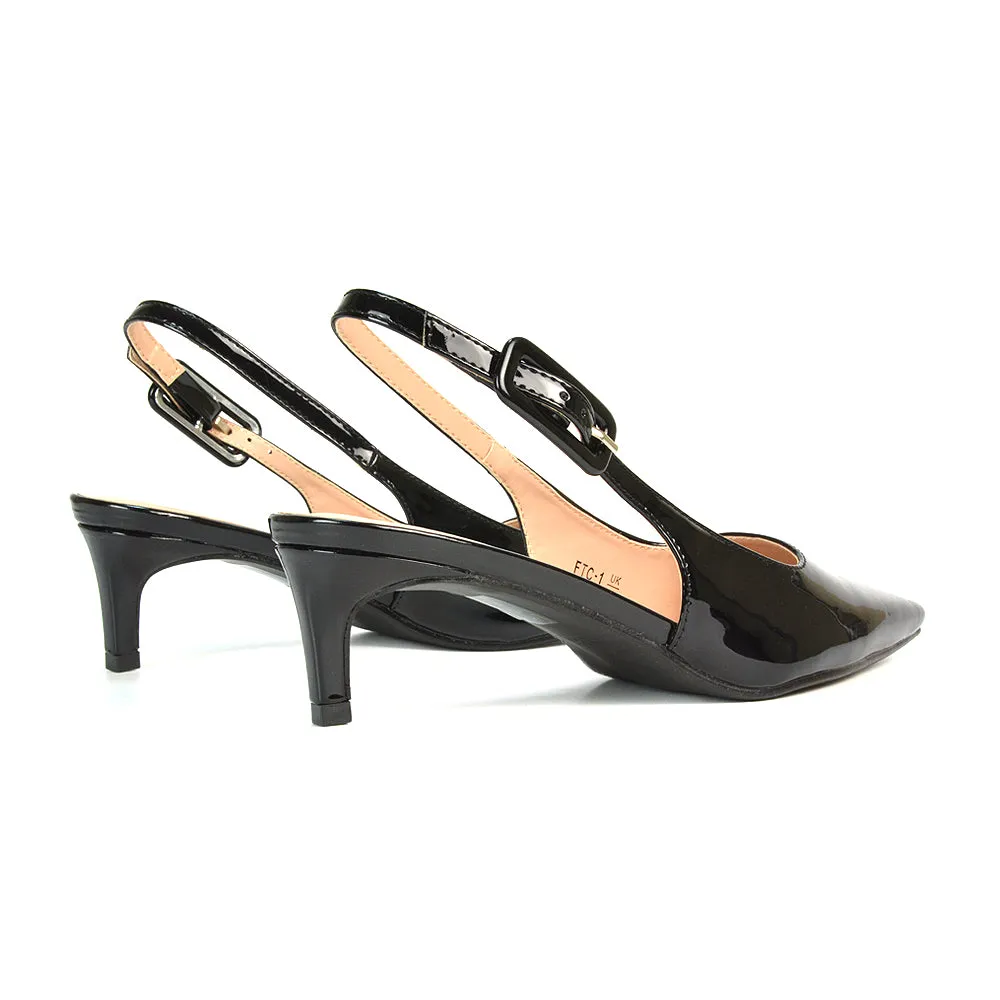 Kelly Low Kitten Heel Slingback Pointed Toe Court Shoes in Black Patent sold by XYlondon product image thumbnail 3