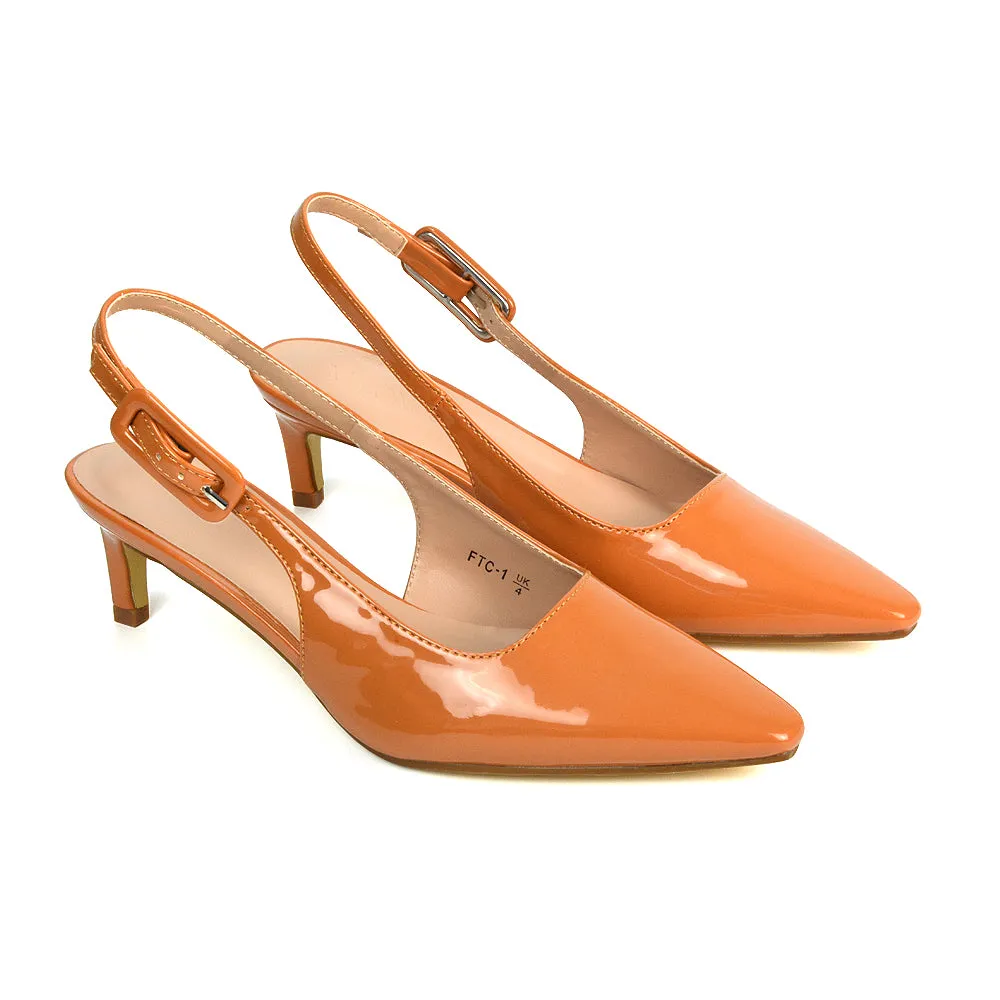Kelly Low Kitten Heel Slingback Pointed Toe Court Shoes in Apricot Patent sold by XYlondon product image thumbnail 2