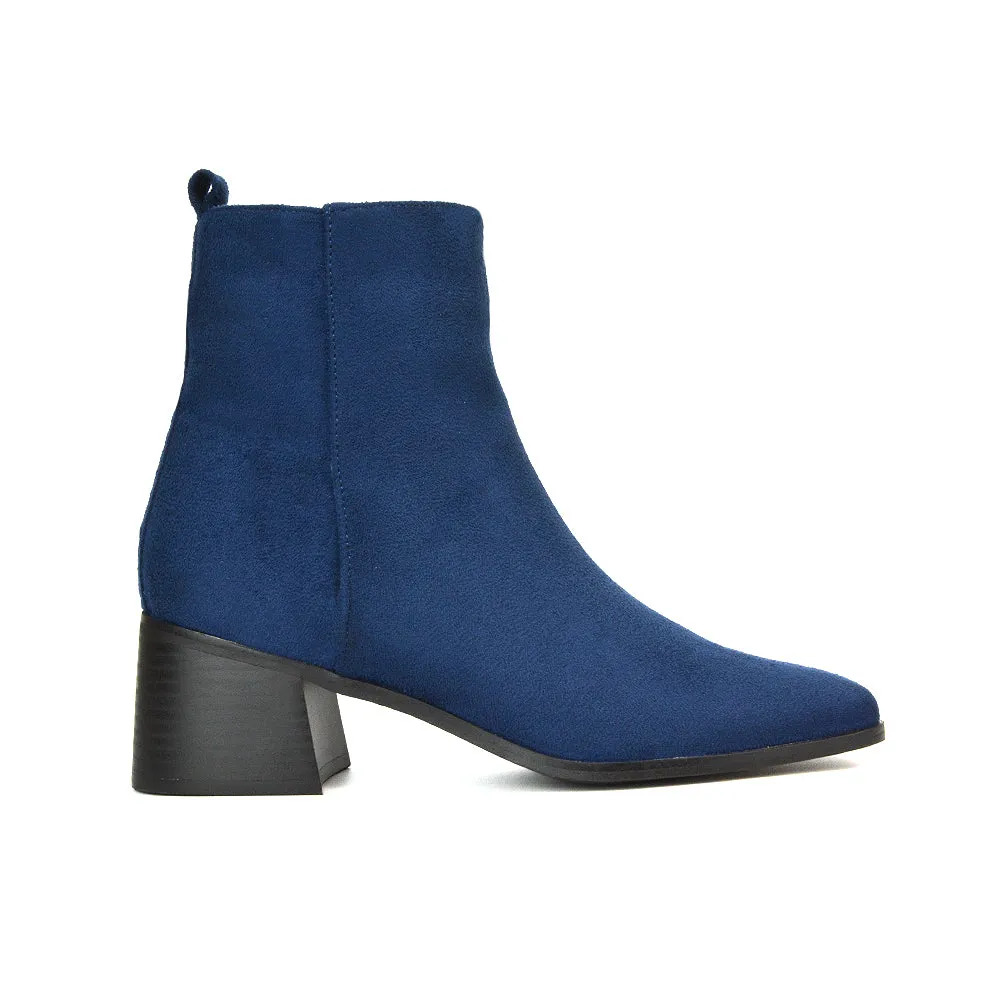 Cece Low Block Heel Square Toe Chelsea Ankle Boots in Navy Faux Suede sold by XYlondon product image thumbnail 5
