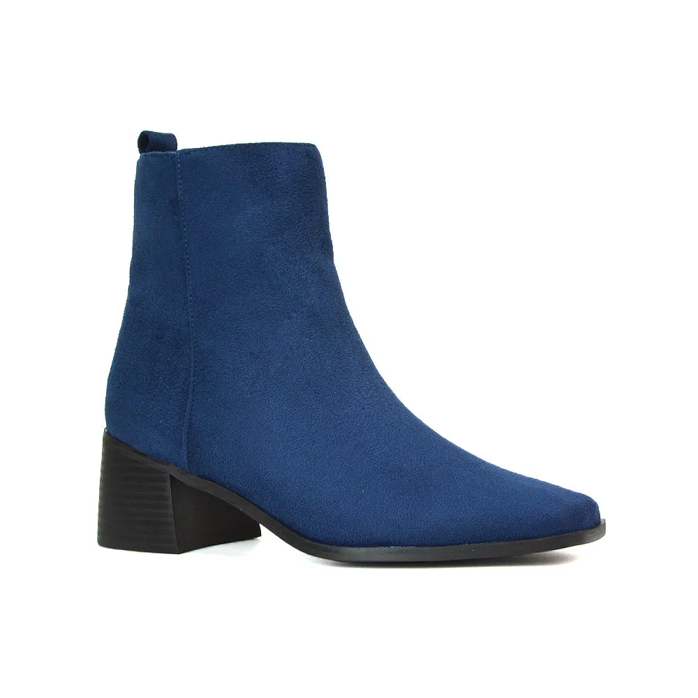 Cece Low Block Heel Square Toe Chelsea Ankle Boots in Navy Faux Suede sold by XYlondon product image thumbnail 3