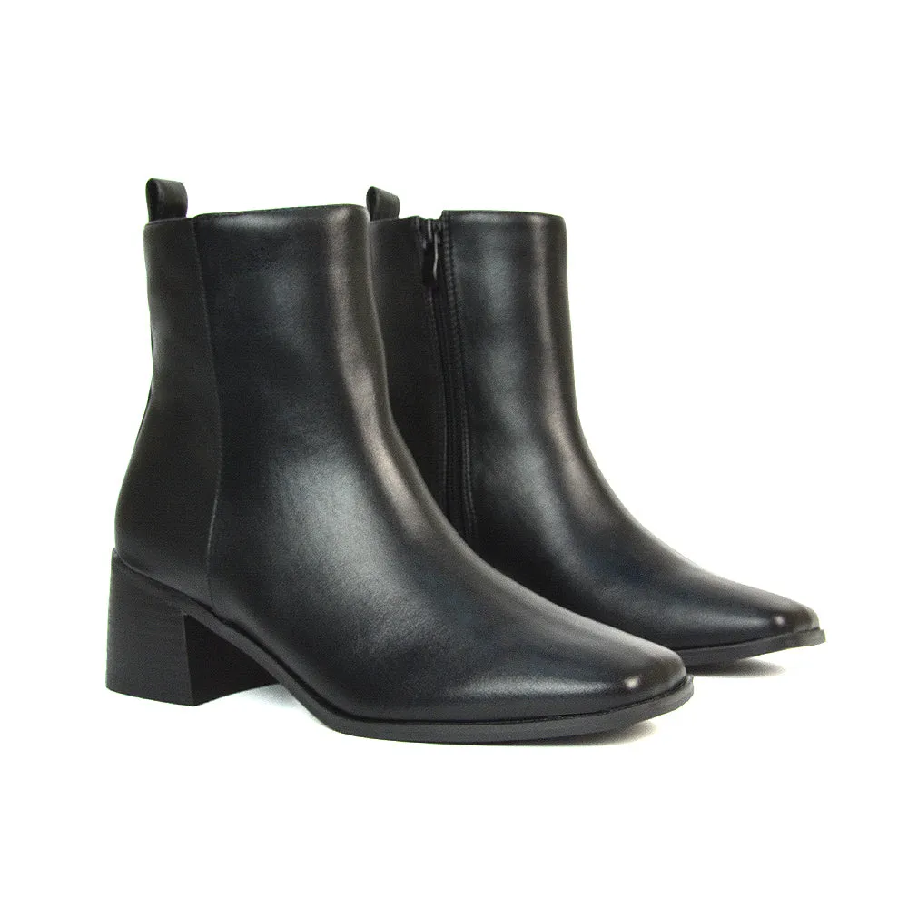 Cece Low Block Heel Square Toe Chelsea Ankle Boots in Black Synthetic Leather sold by XYlondon product image thumbnail 2