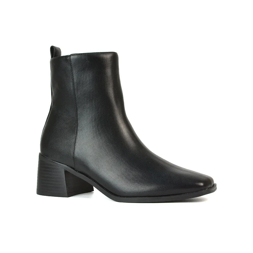 Cece Low Block Heel Square Toe Chelsea Ankle Boots in Black Synthetic Leather sold by XYlondon product image thumbnail 5