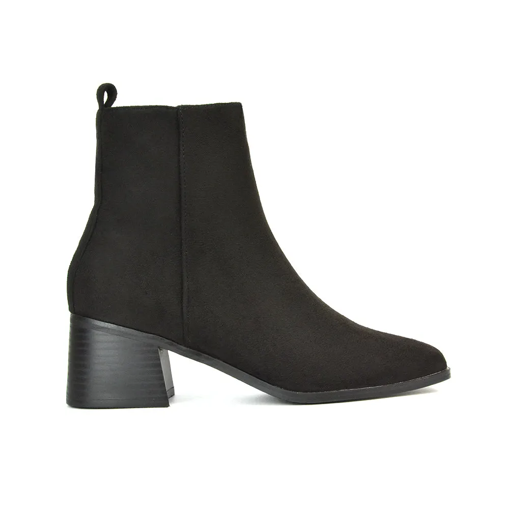 Cece Low Block Heel Square Toe Chelsea Ankle Boots in Black Faux Suede sold by XYlondon product image thumbnail 5