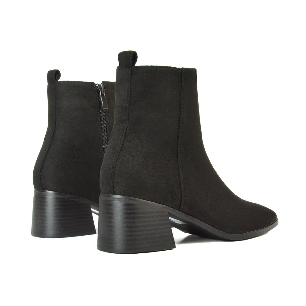 Cece Low Block Heel Square Toe Chelsea Ankle Boots in Black Faux Suede sold by XYlondon product image thumbnail 2